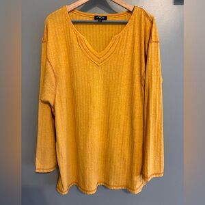 Gigio Women's Yellow with Orange Stitching V-Neck Oversized Top